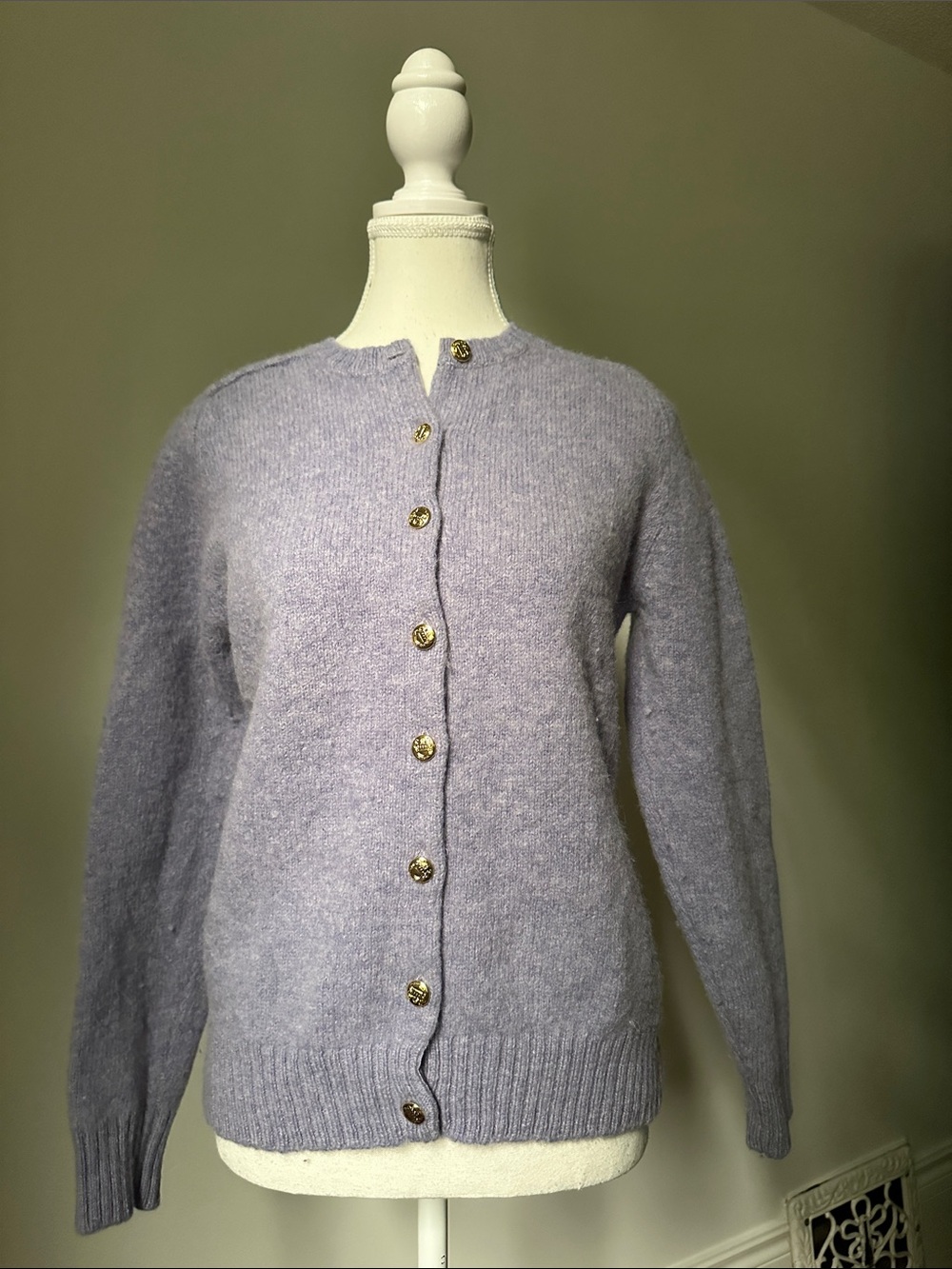 LADY CLANSMAN Vintage Purple 100% Scottish Shetland Wool Preppy Cardigan Large